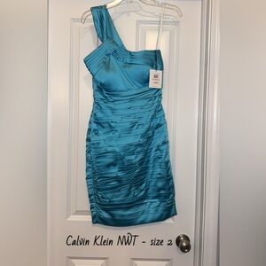 NWT Calvin Klein Blue One-Shoulder Sleeveless Cocktail Dress